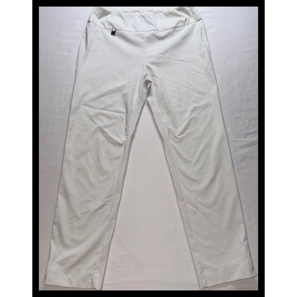 Slim-Sation Pants Women 8 White Pull On Straight Leg Tummy Control Trousers